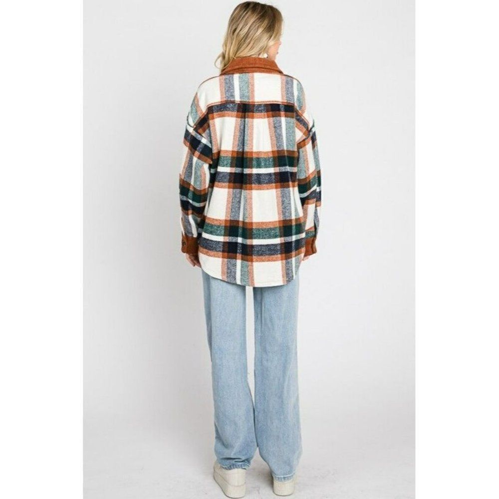 GeeGee Clothing Plaid Button Up Shirt Jacket Shacket Camel Combo S-L SJ1798 - Picture 5 of 5